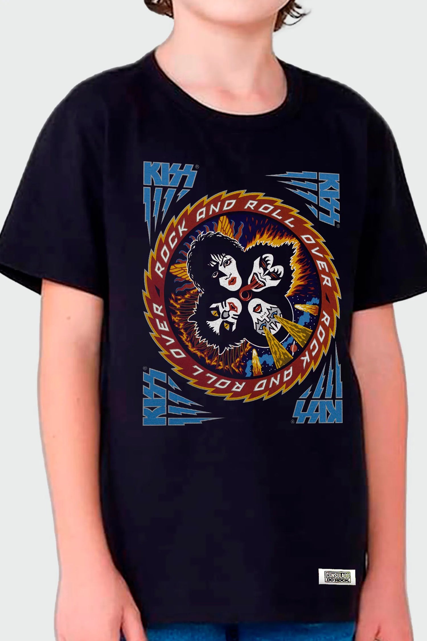 Camiseta Manga Curta Infantil Kiss Rock And Roll Over