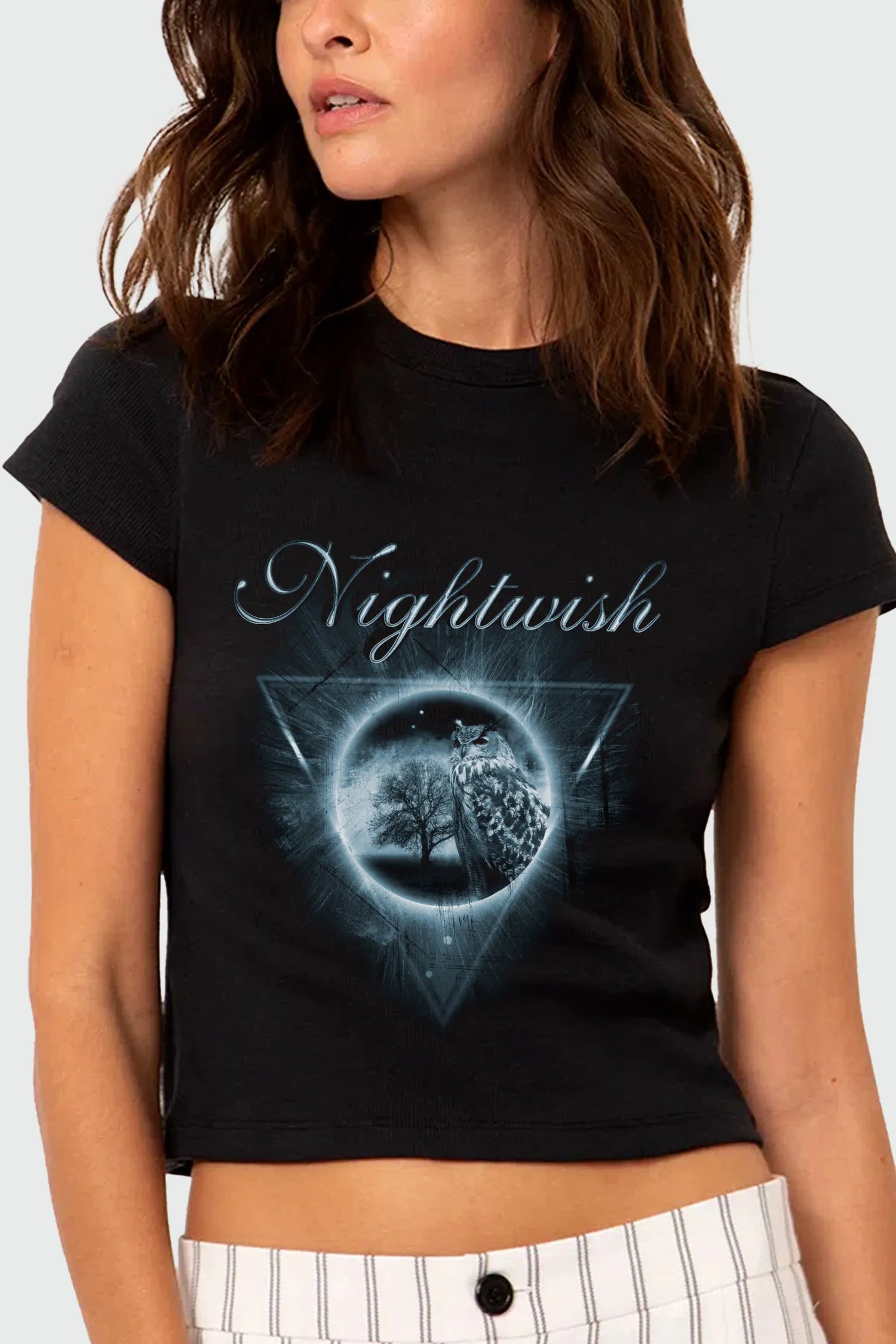 Camiseta Manga Curta Feminina Nightwish Owl LA Tour 22