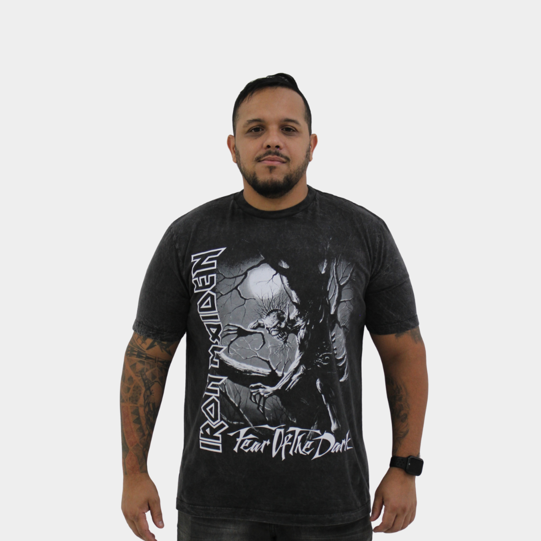 Camiseta Iron Maiden Fear of the Dark Estonada Preta